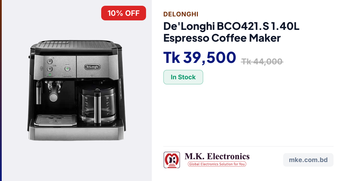 De'Longhi BCO421.S 1.40L Espresso Coffee Maker | M.K. Electronics