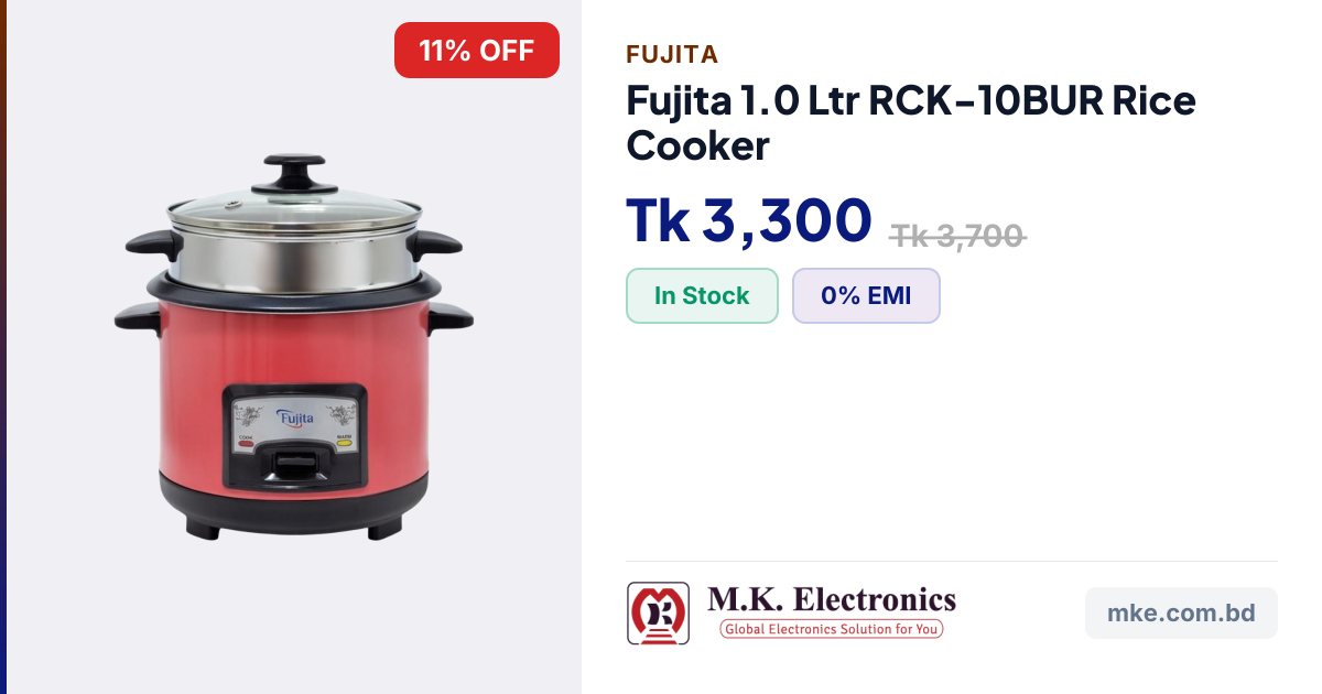 Buy Fujita 1.0L Rice Cooker RCK-10BUR | M.K. Electronics