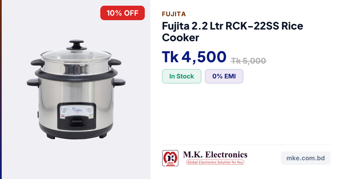 Buy Fujita 2.2L Rice Cooker RCK-22SS | M.K. Electronics