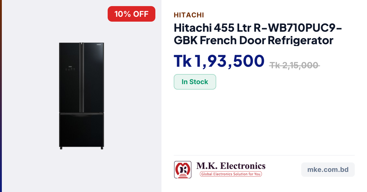 Buy Hitachi R-WB710PUC9-GBK 455L Refrigerator | M.K. Electronics | M.K ...