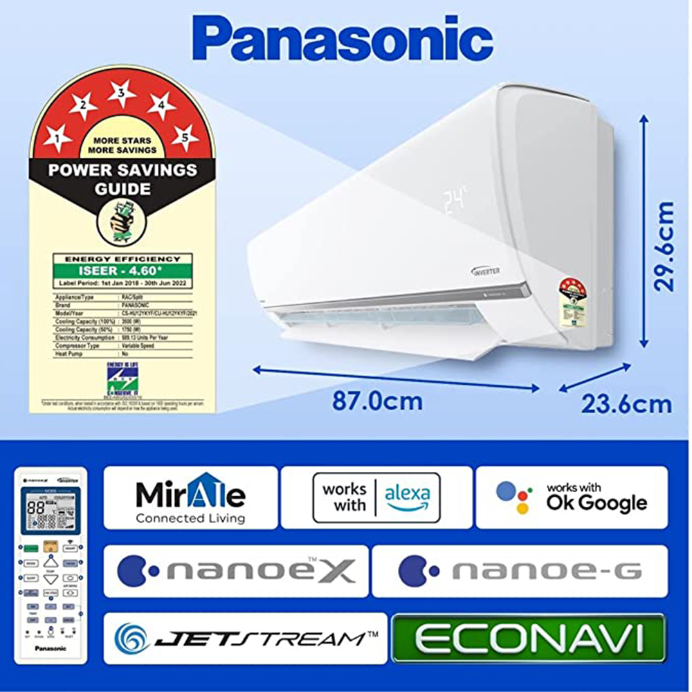 Panasonic Split Wall Super Premium Inverter Air Conditioner (CS-HU12YKYW) 1 TON