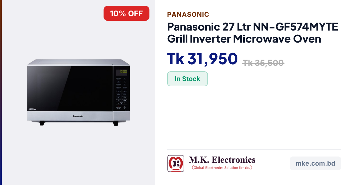 Panasonic 27 Ltr NN-GF574MYTE Grill Inverter Microwave Oven | M.K.