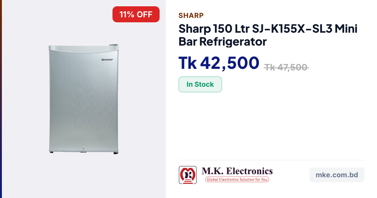Sharp 150L Mini Fridge SJ-K155X-SL3 | M.K. Electronics