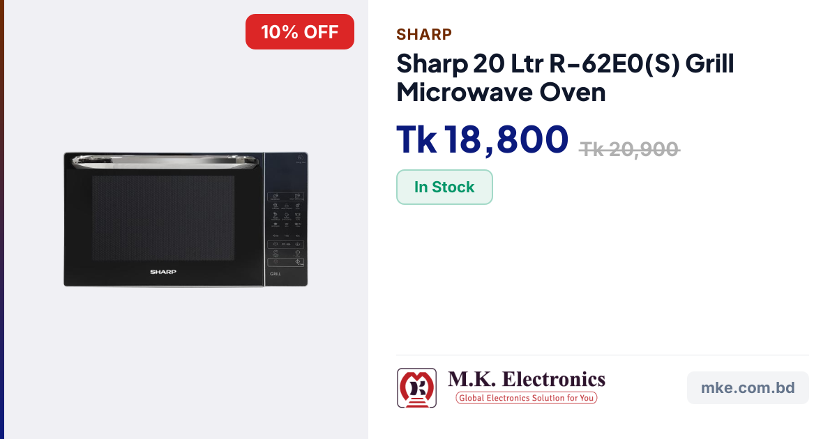 Sharp 20 Ltr R-62E0(S) Grill Microwave Oven | M.K. Electronics