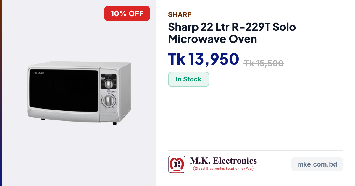 Sharp 22 Ltr R-229T Solo Microwave Oven | M.K. Electronics