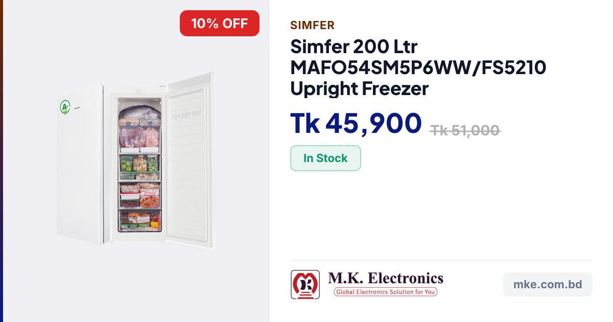 Simfer 200 Ltr MAFO54SM5P6WW/FS5210 Upright Freezer | M.K. Electronics